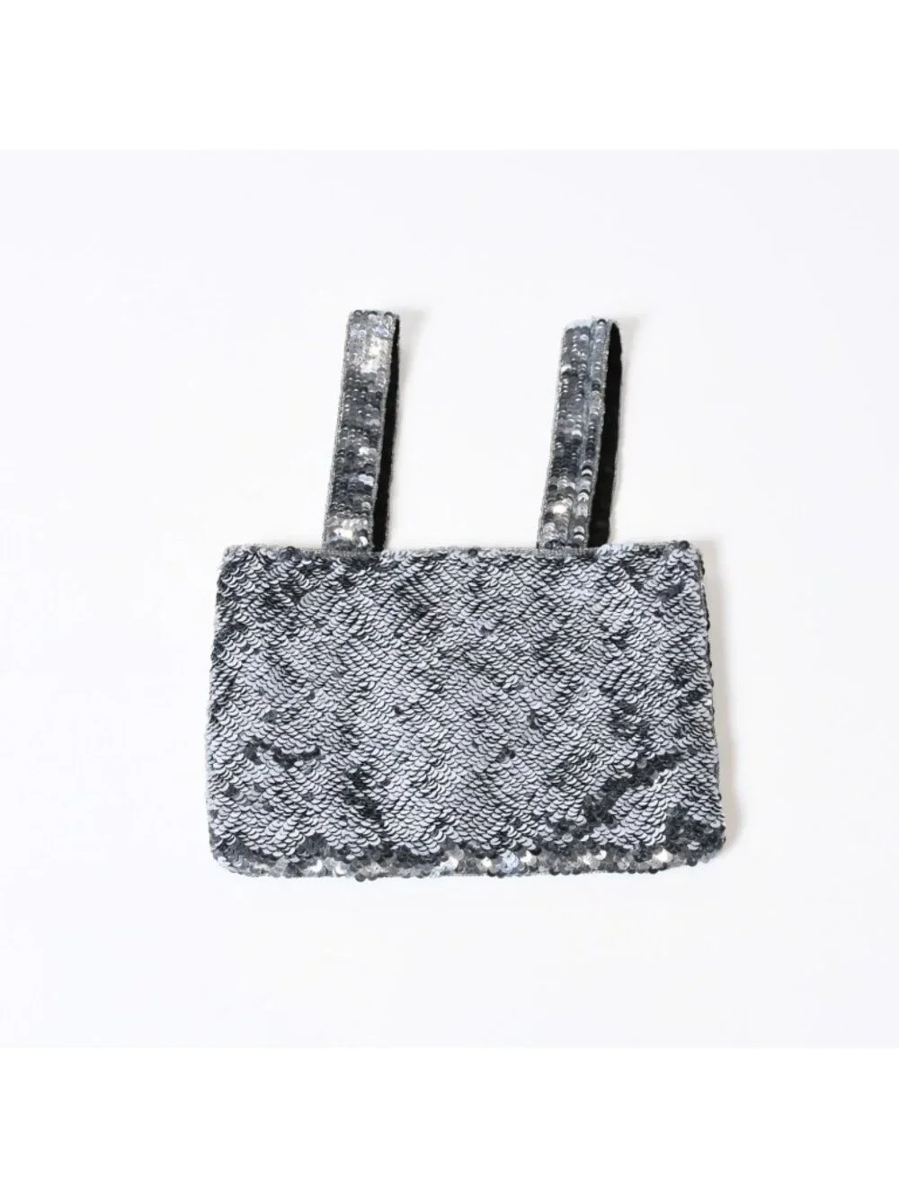 Chanel Sequin Handbag CC Logo Rhinestone Silver Clear